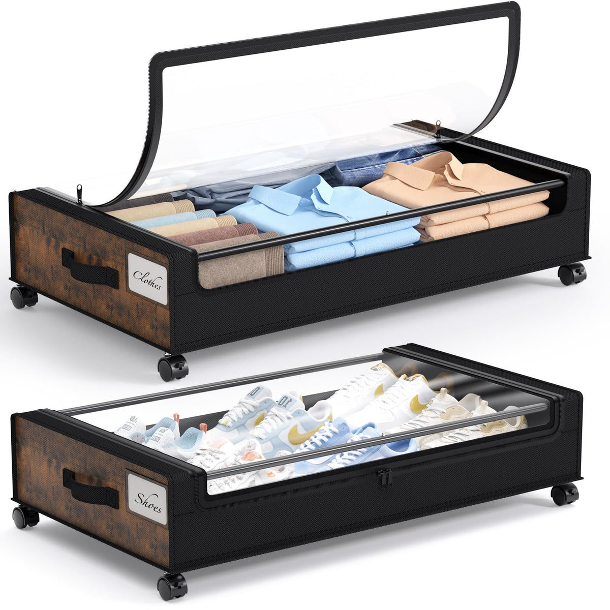 Yecaye Under Bed Storage with Wheels, Large Capacity Under Bed Storage Containers with Metal Frame & Clear Lid, Rolling Underbed Organizer Bins Drawers for Clothes, Shoes, Blankets