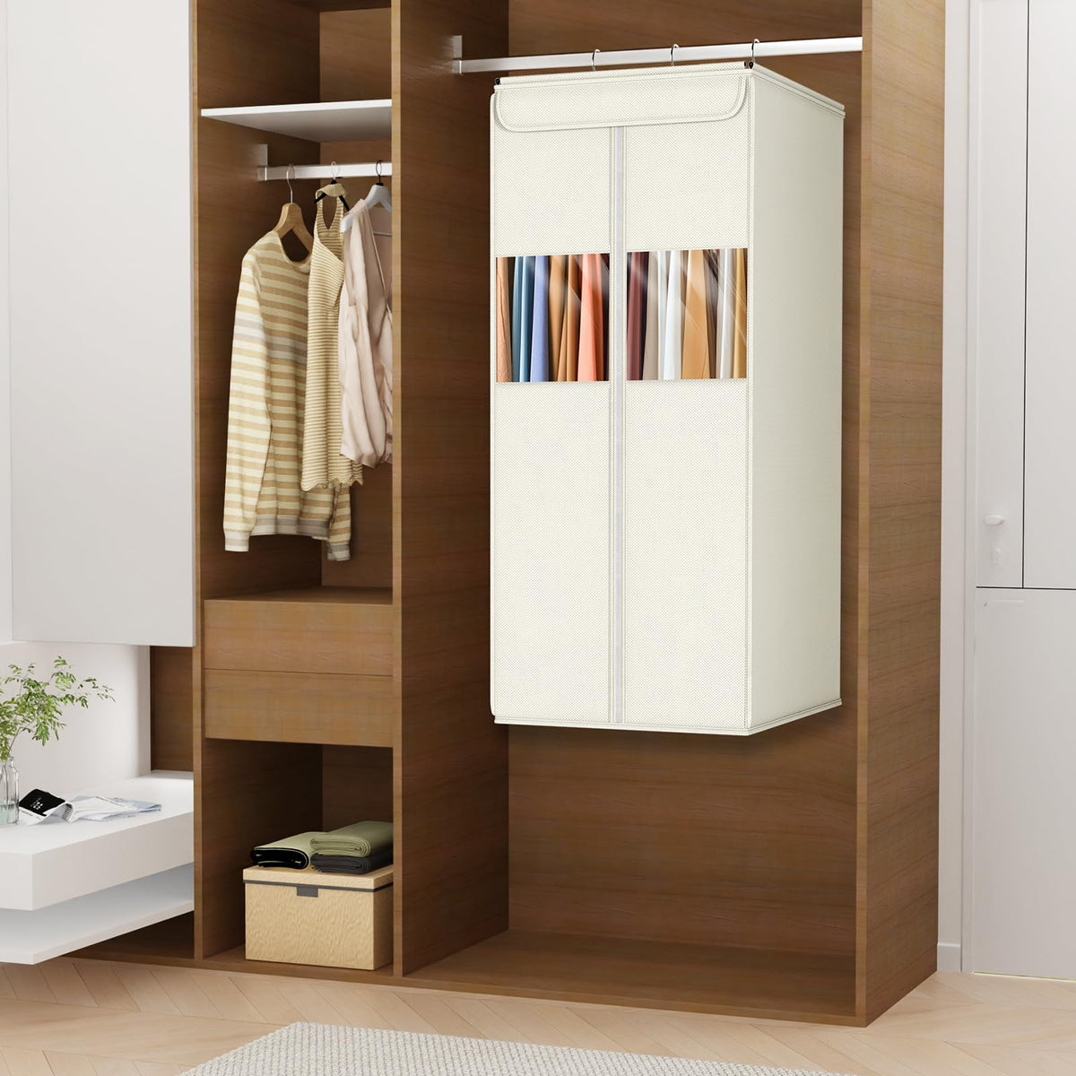 Zilink Clear Garment Bags for Hanging Clothes Large Hanging Garment Bag for Closet Storage with Clear Window Space Saving Garment Storage Bags for Suits, Coats, Dresses