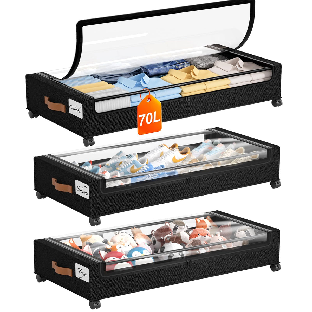 Yecaye Under Bed Storage with Wheels, Large Capacity Under Bed Storage Containers with Metal Frame & Clear Lid, Rolling Underbed Organizer Bins Drawers for Clothes, Shoes, Blankets