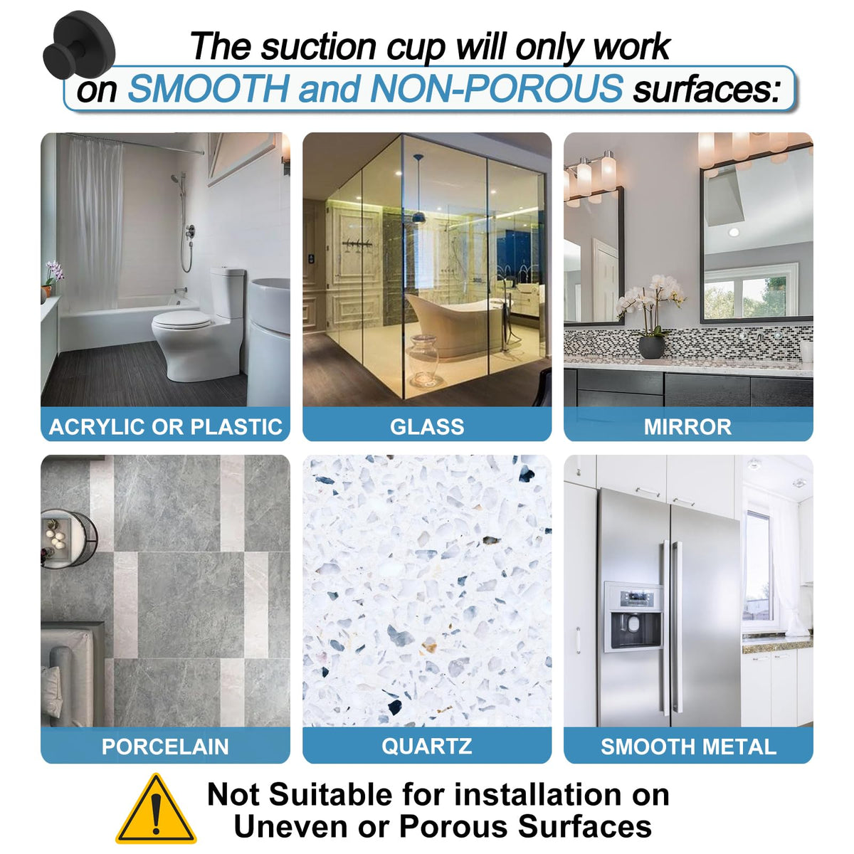 Large Suction Cup Shower Hooks for Glass & Mirrors