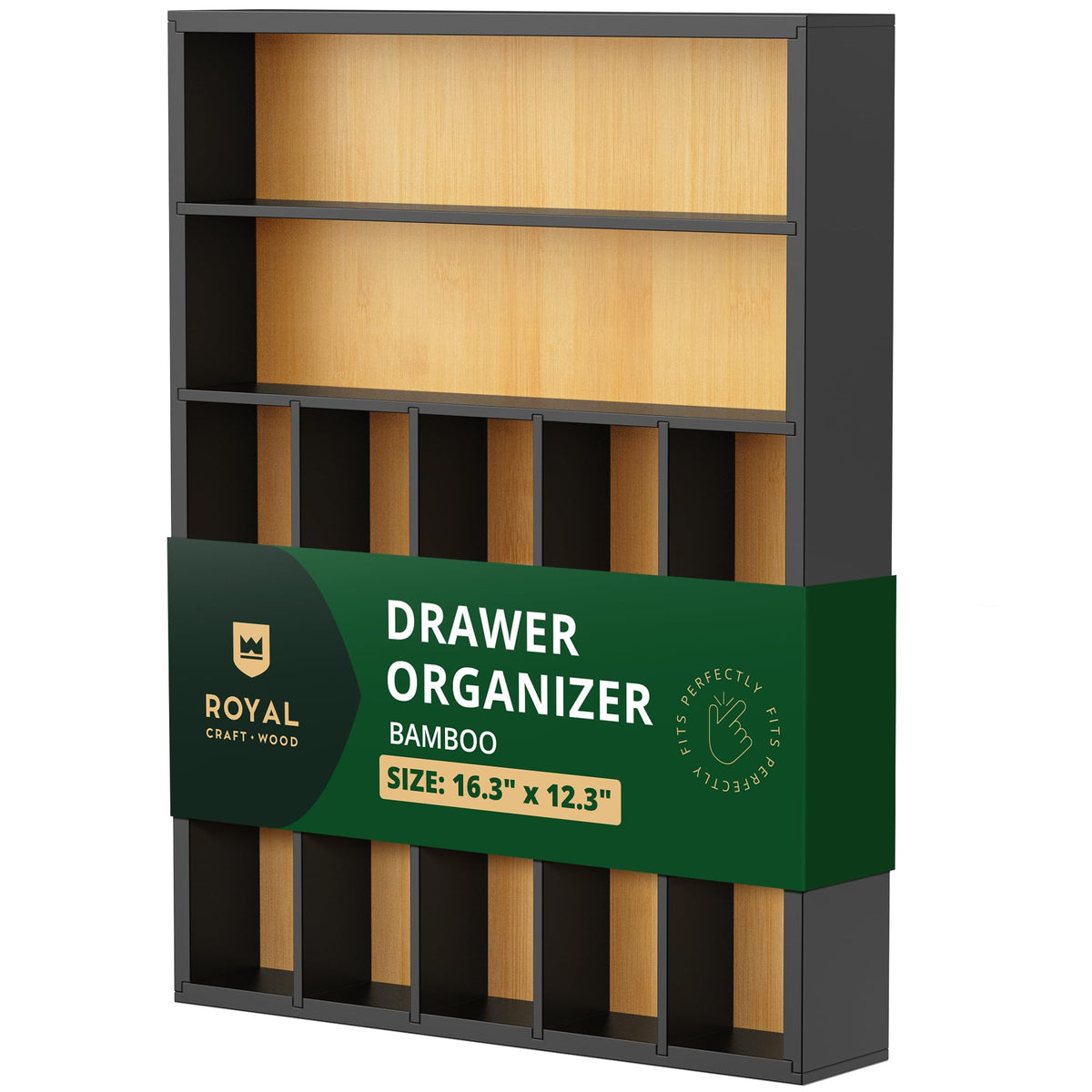 ROYAL CRAFT WOOD Luxury Bamboo Kitchen Drawer Organizer - Silverware Organizer - Utensil Holder and Cutlery Tray with Grooved Drawer Dividers for Flatware and Kitchen Utensils