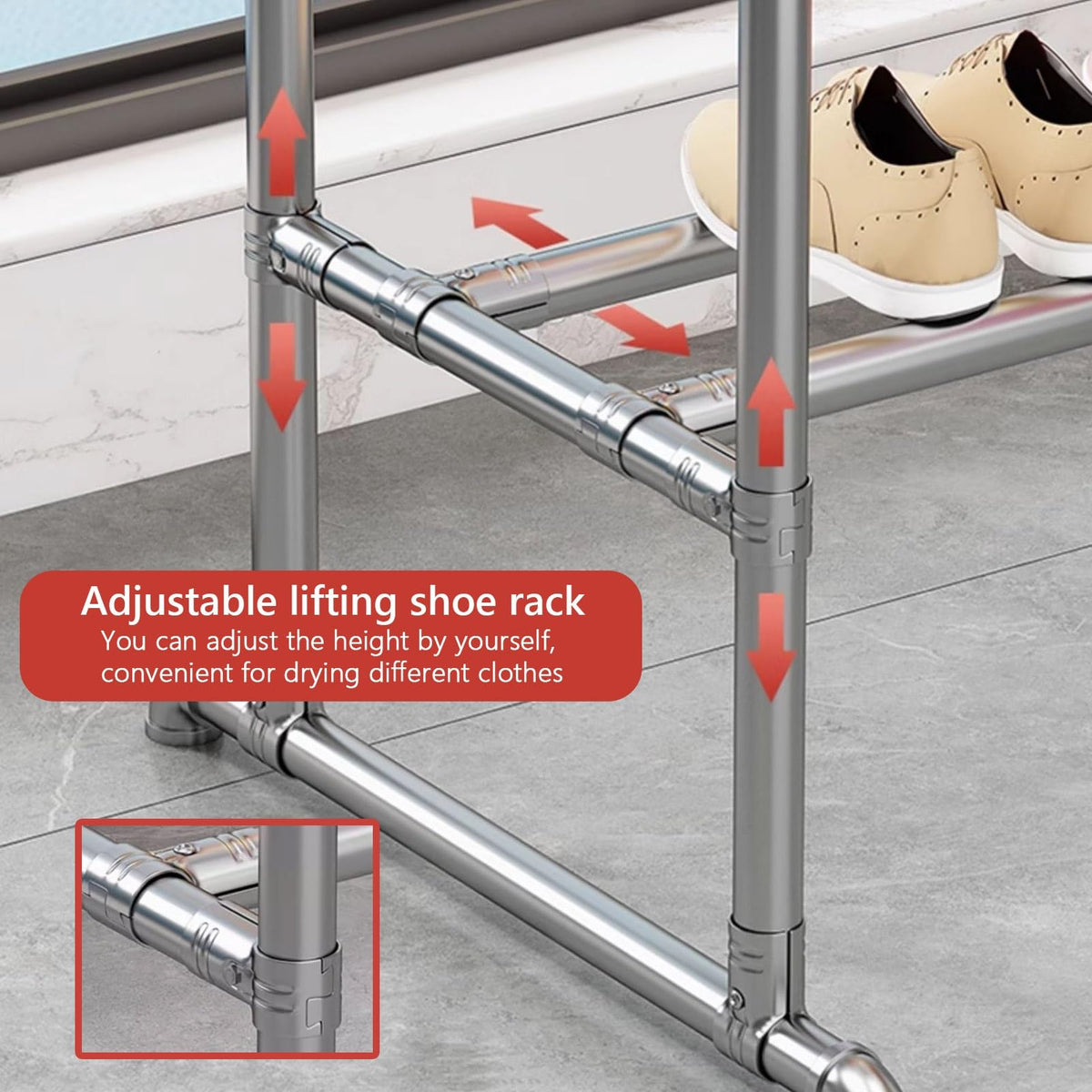 Adjustable Heavy-Duty Clothes Drying Rack with Shoe Shelf