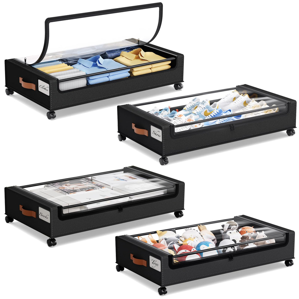 Yecaye Under Bed Storage with Wheels, Large Capacity Under Bed Storage Containers with Metal Frame & Clear Lid, Rolling Underbed Organizer Bins Drawers for Clothes, Shoes, Blankets