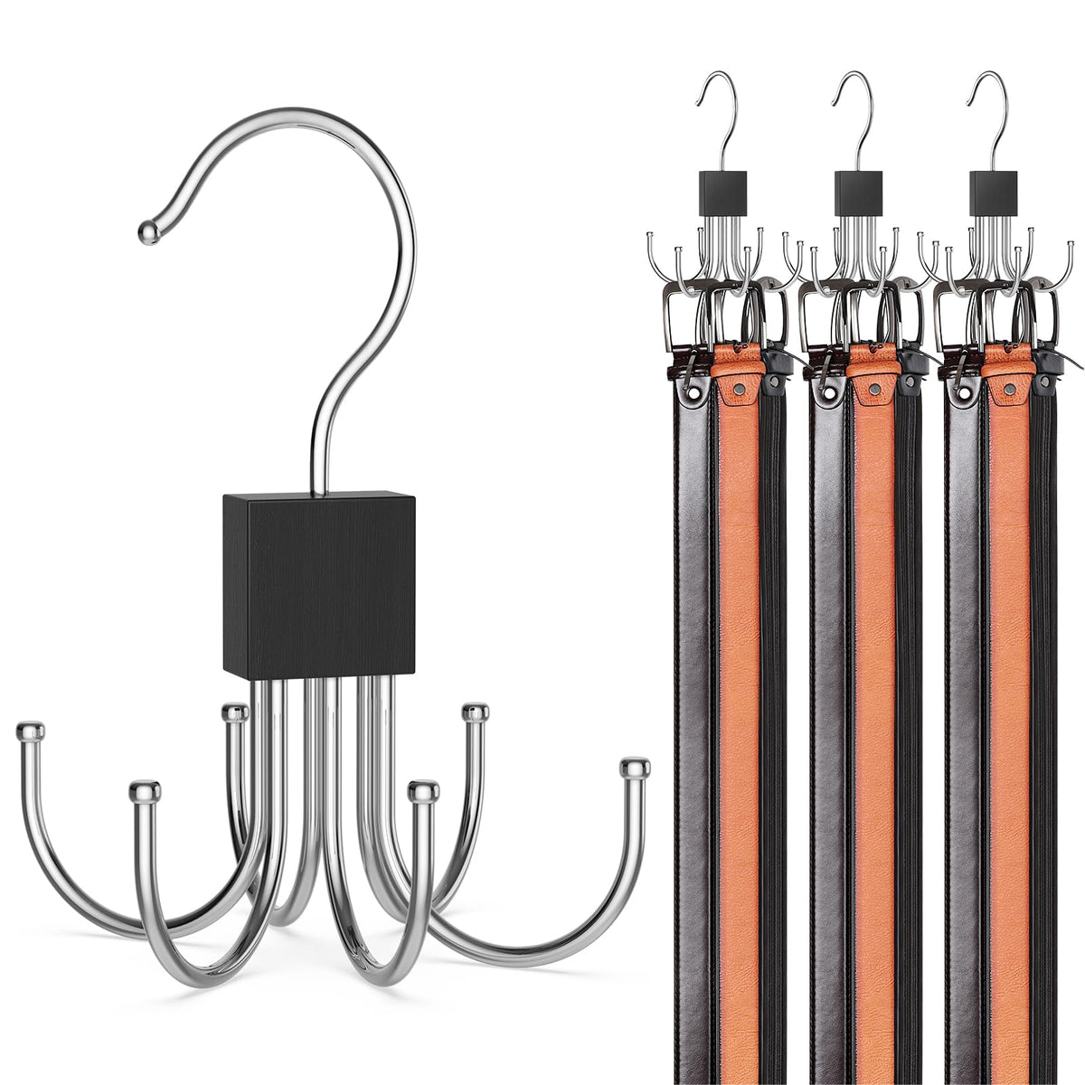 Belt Hanger, 2PCS Belt Organizer for Closet 360° Rotatable Max 48 Belt Storage Rack Space Saving Closet Organizers and Storage for Belt, Bra, Tank Top, Tie, Scarf, Purse