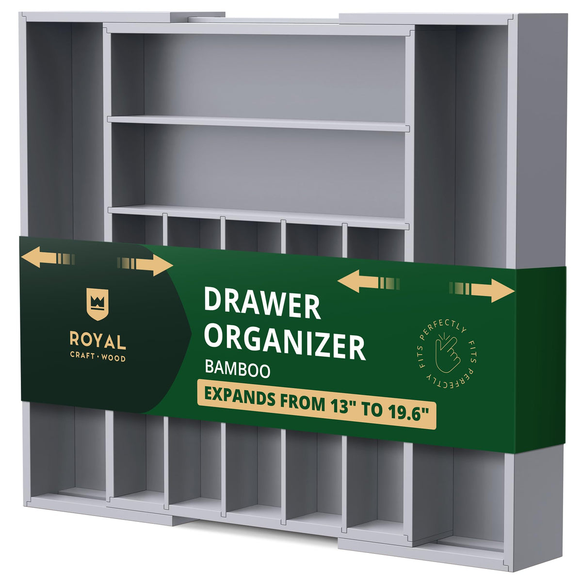 ROYAL CRAFT WOOD Luxury Bamboo Kitchen Drawer Organizer - Silverware Organizer - Utensil Holder and Cutlery Tray with Grooved Drawer Dividers for Flatware and Kitchen Utensils