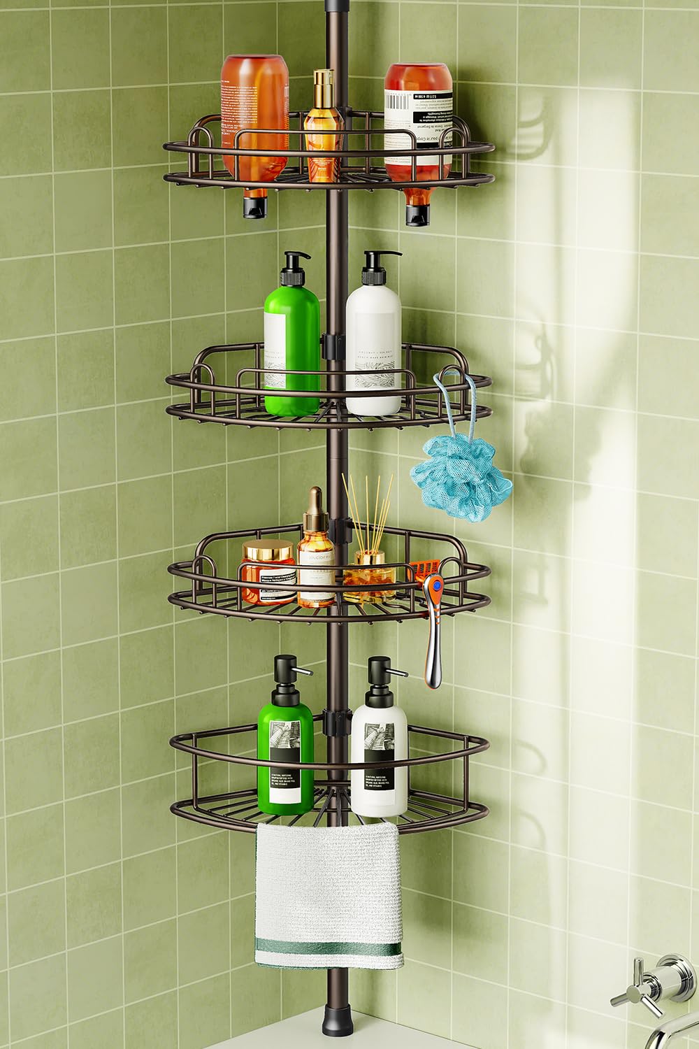 4-Tier Tension Pole Corner Shower Caddy Organizer