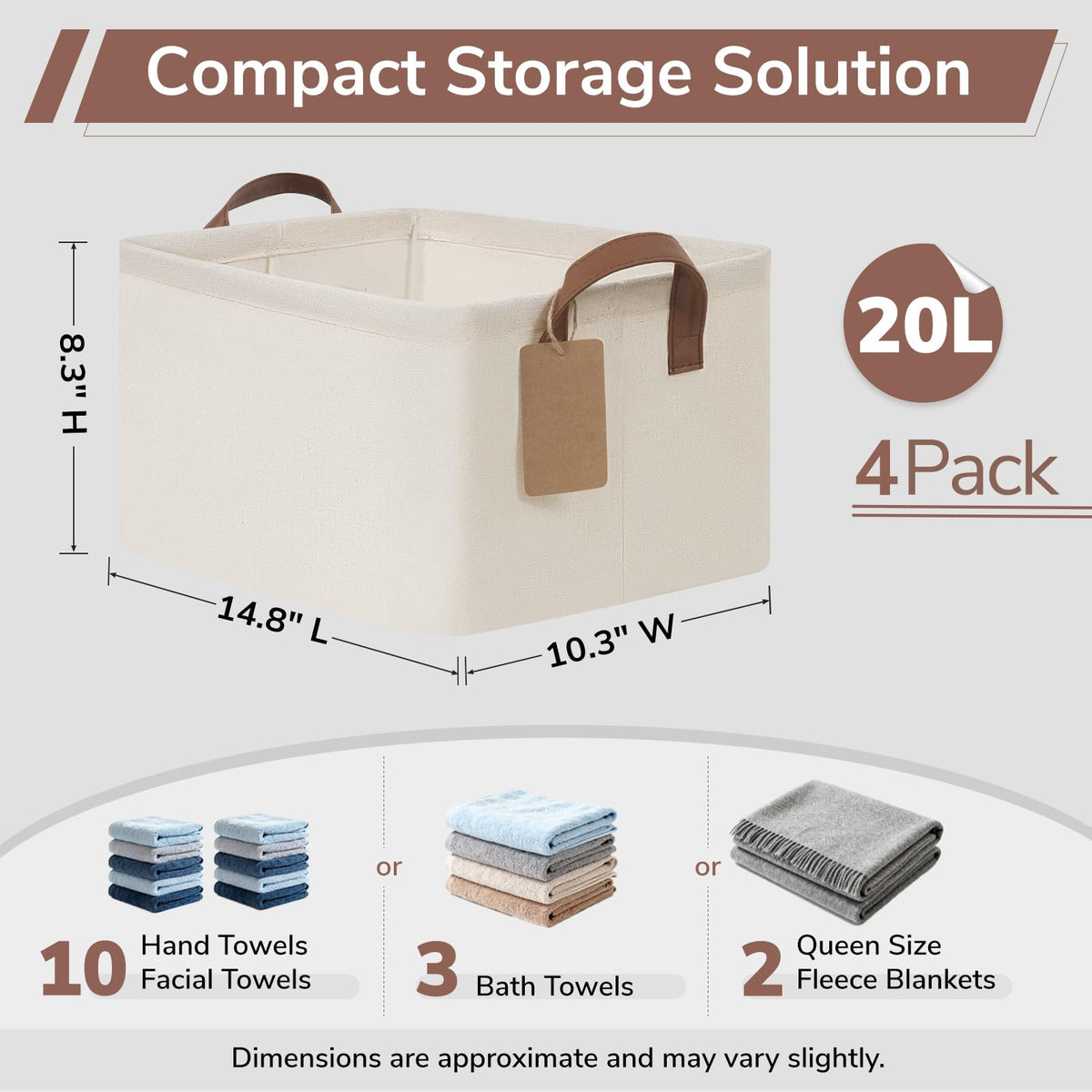 4-Pack Fabric Storage Baskets for Shelves & Closets