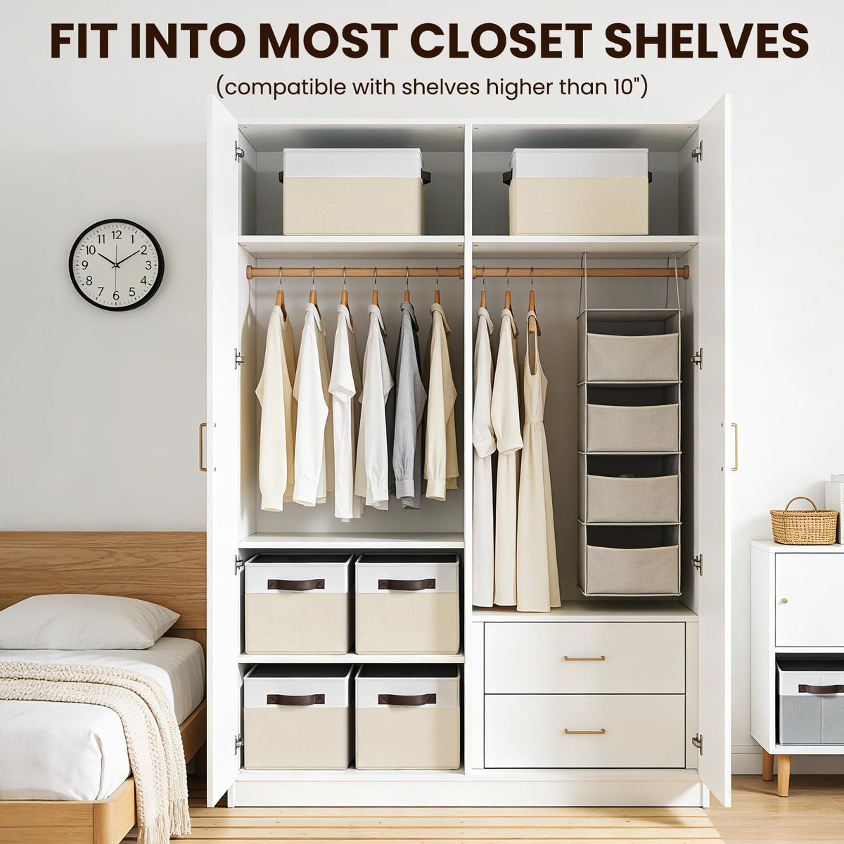 Large Fabric Storage Baskets with Handles for Shelves