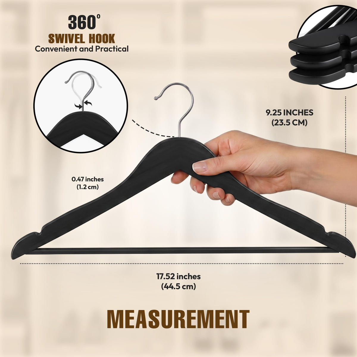 Utopia Home Premium Wooden Hangers - 360-Degree Rotatable Hook - Durable & Slim - Shoulder Grooves - Non-Slip Lightweight Hangers for Coats, Suits, Pant and Jackets