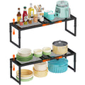2 Pack Expandable Kitchen Cabinet Shelf Organizer, 15.5"-25.5" Long Adjustable Storage Shelves Organizers for Kitchen Countertop Pantry Cupboard Table Desk Counter, Stackable, 30LBS Load Capacity