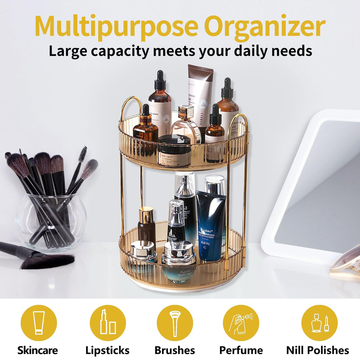 360° Rotating Makeup & Skincare Organizer for Vanity