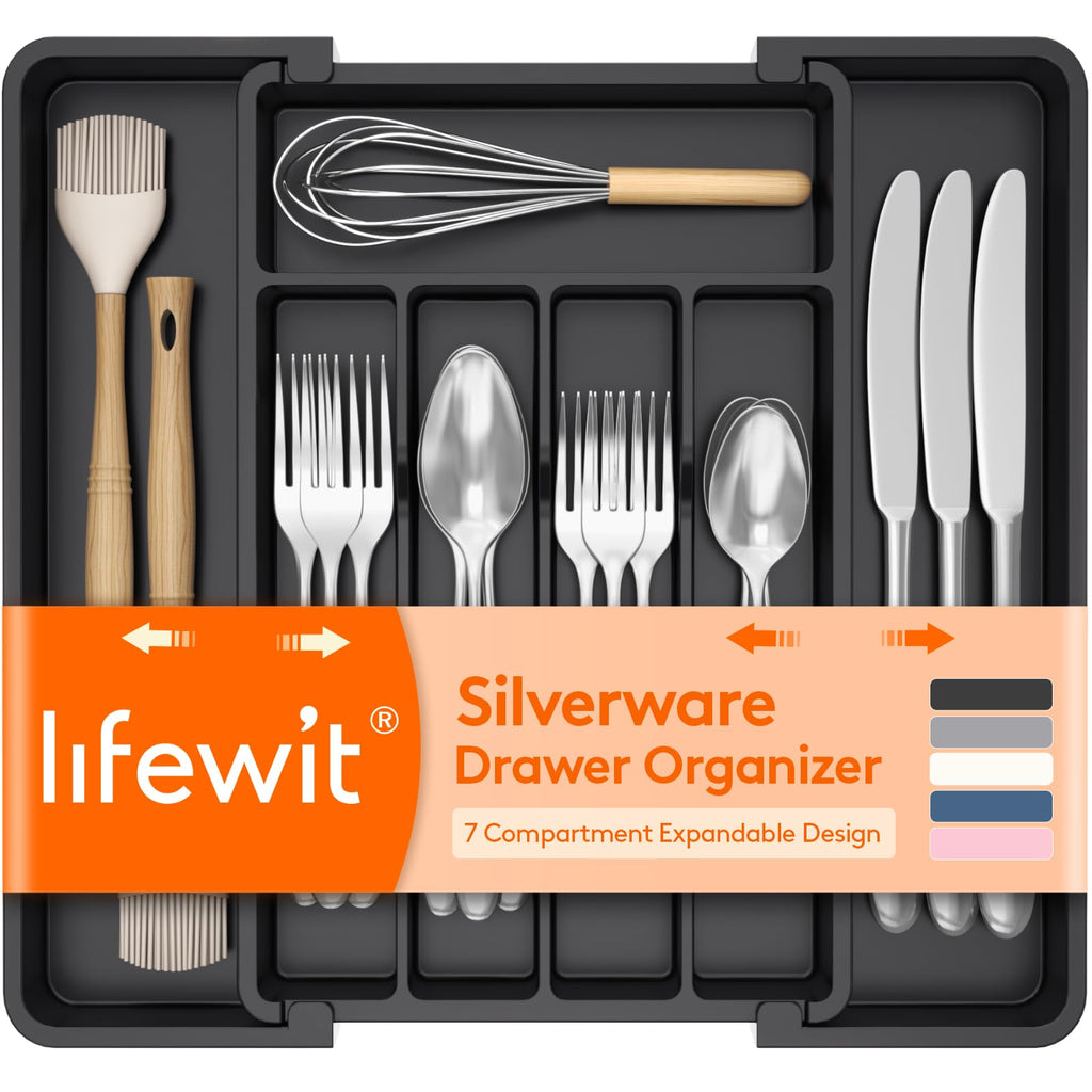 Lifewit Expandable Silverware Drawer Organizer, Kitchen Utensil Tray