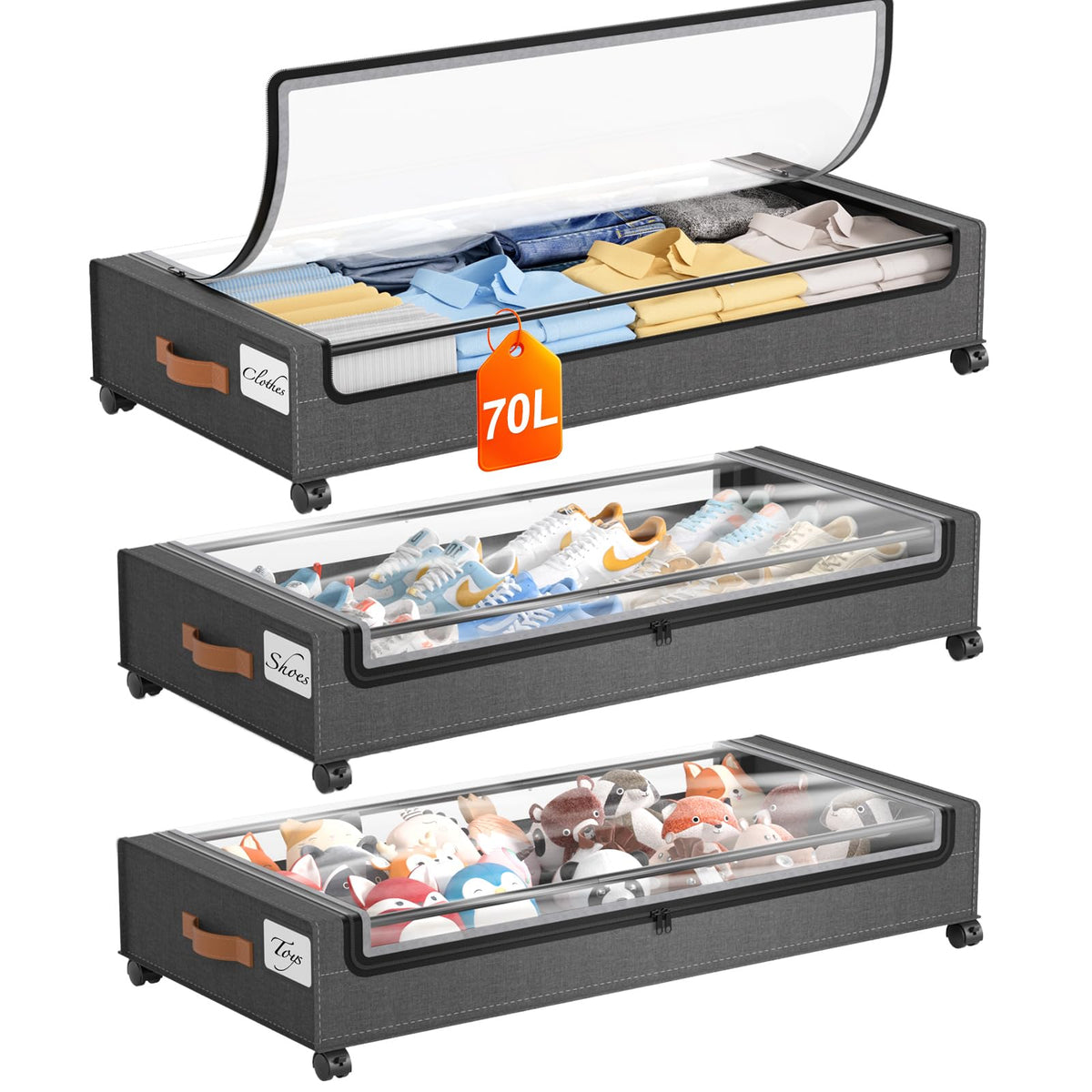 Yecaye Under Bed Storage with Wheels, Large Capacity Under Bed Storage Containers with Metal Frame & Clear Lid, Rolling Underbed Organizer Bins Drawers for Clothes, Shoes, Blankets