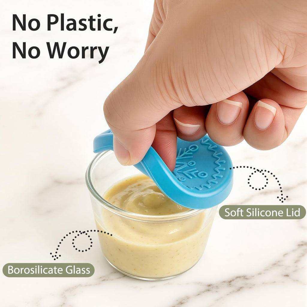 6 Pack Salad Dressing Container, 2.4 oz Glass Dipping Sauce Cups with Lids