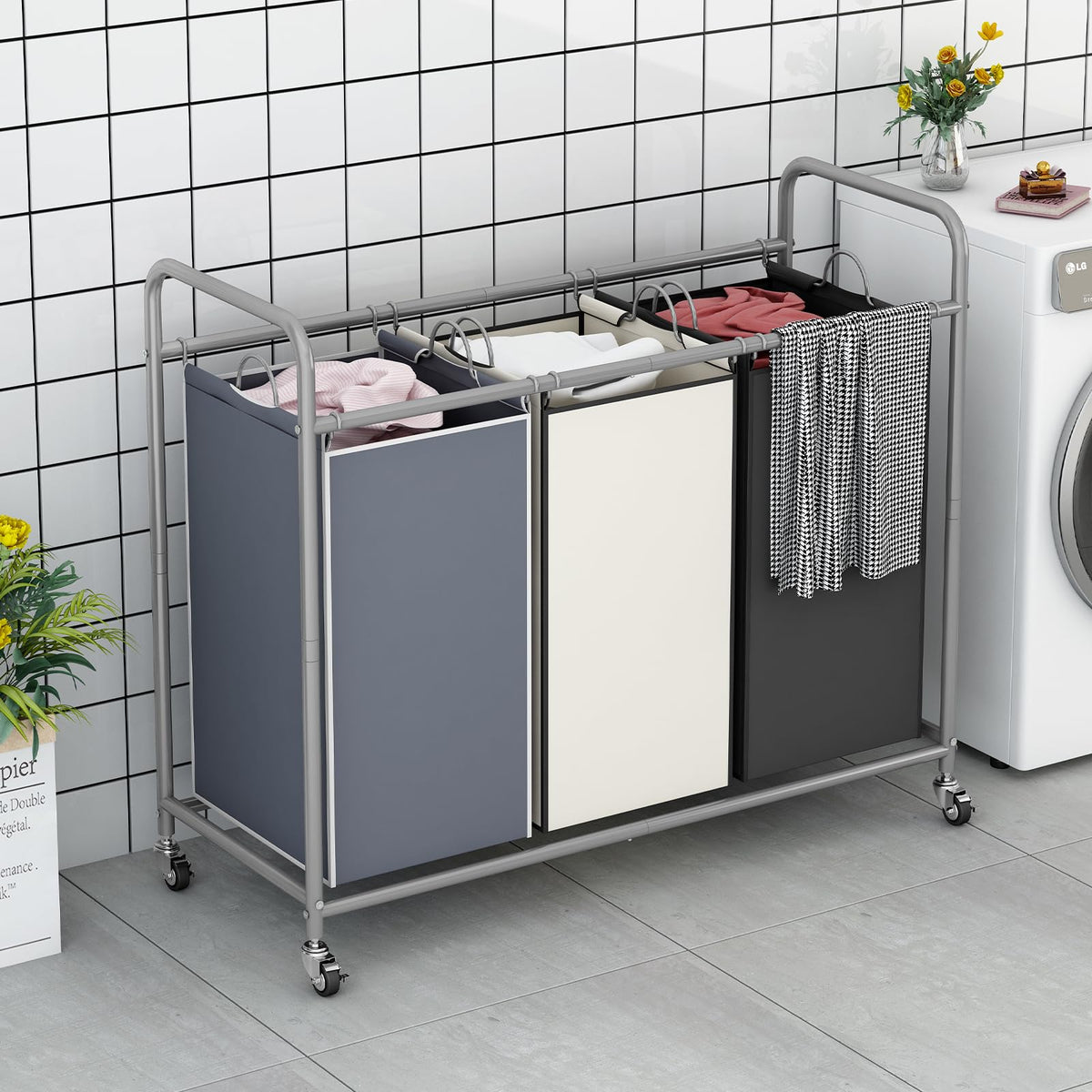135L 3-Section Laundry Hamper & Clothes Sorter