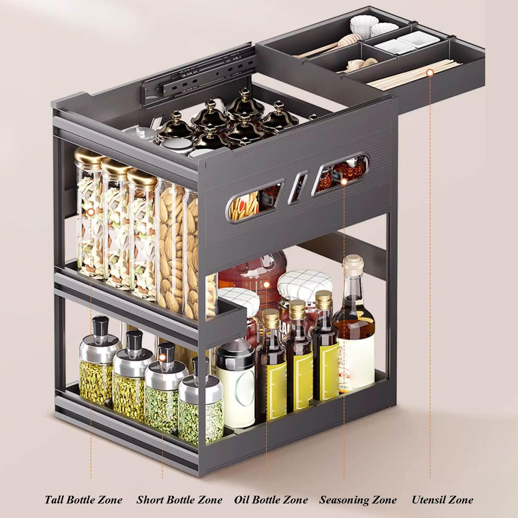 XBTGS 3 Tier Black Pull Out Cabinet Orga with Dividers - MultiUse Slide Out Storage Container for Kitchen, Pantry, Cupboard Bins, Ba，，
