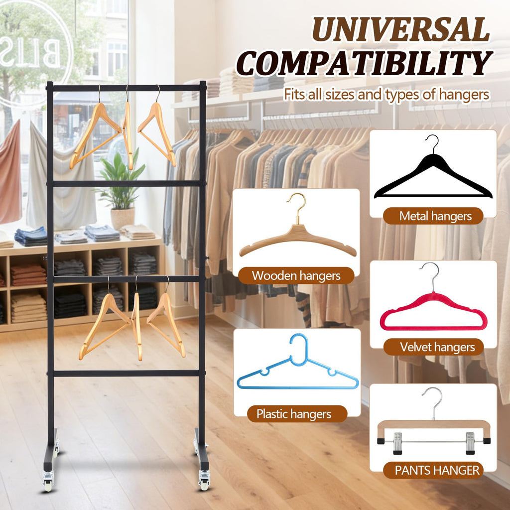 4-Tier Carbon Steel Clothing Rack with Rolling Casters