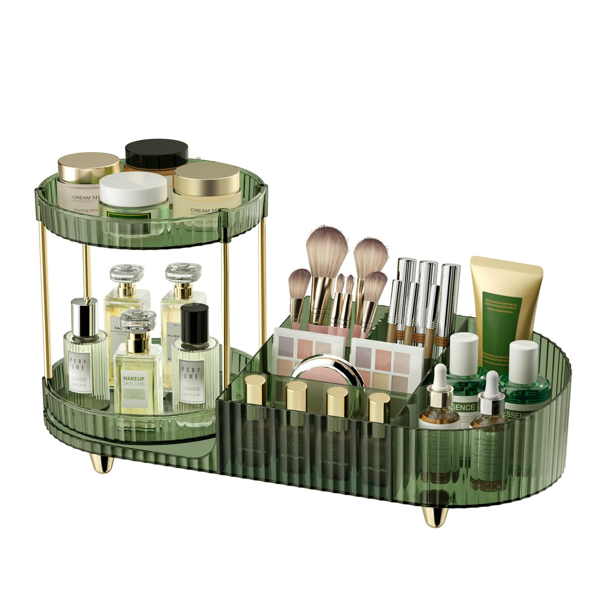 Rotating Vanity Makeup Organizer with Tiered Trays