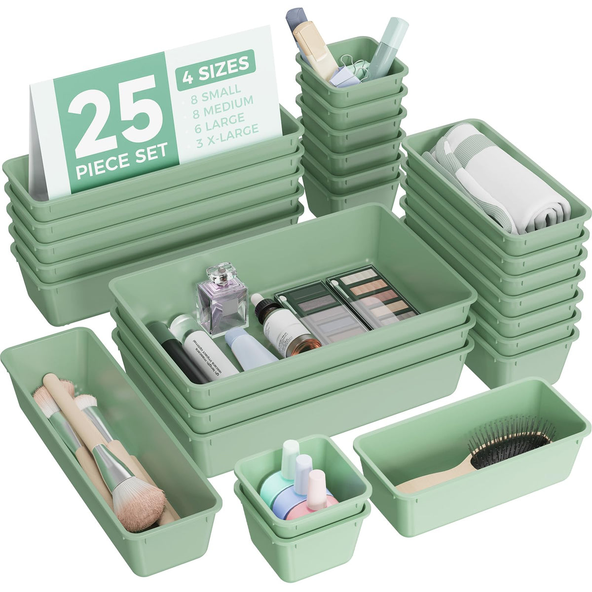 25-Piece Plastic Drawer Organizer Tray Set for Home
