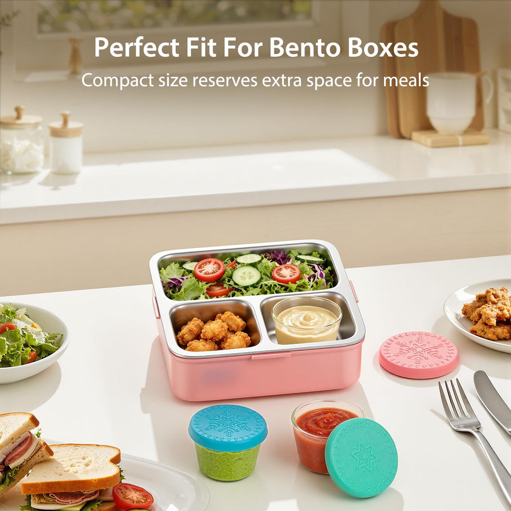 6 Pack Salad Dressing Container, 2.4 oz Glass Dipping Sauce Cups with Lids