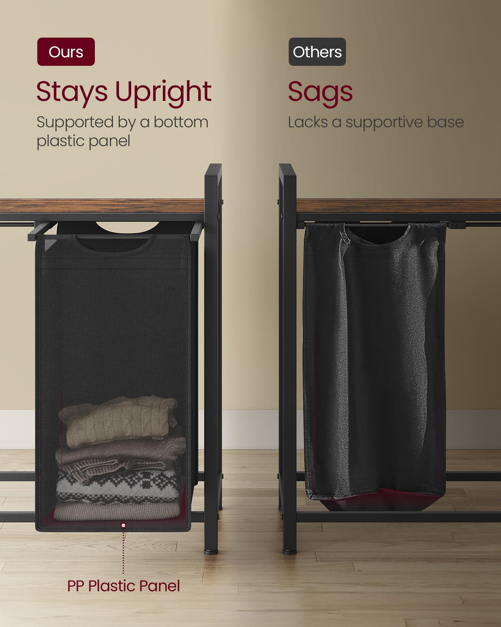 Laundry Basket with Removable Bag, Shelf & Metal Frame