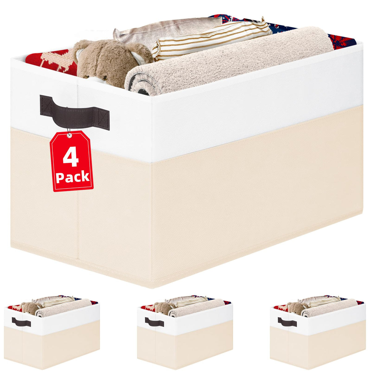 Large Fabric Storage Baskets with Handles for Shelves