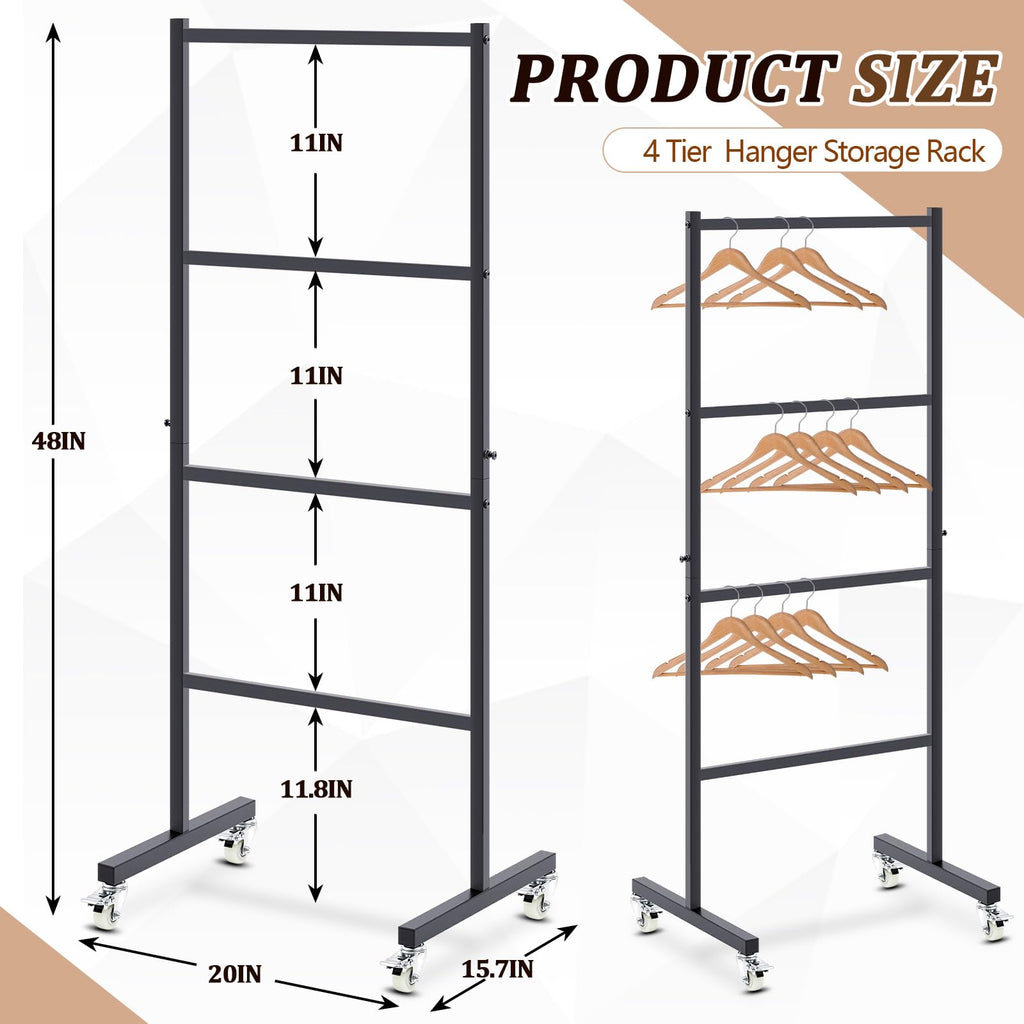 4-Tier Carbon Steel Clothing Rack with Rolling Casters