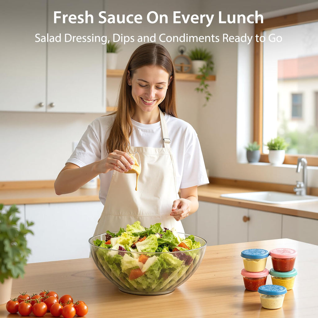 6 Pack Salad Dressing Container, 2.4 oz Glass Dipping Sauce Cups with Lids