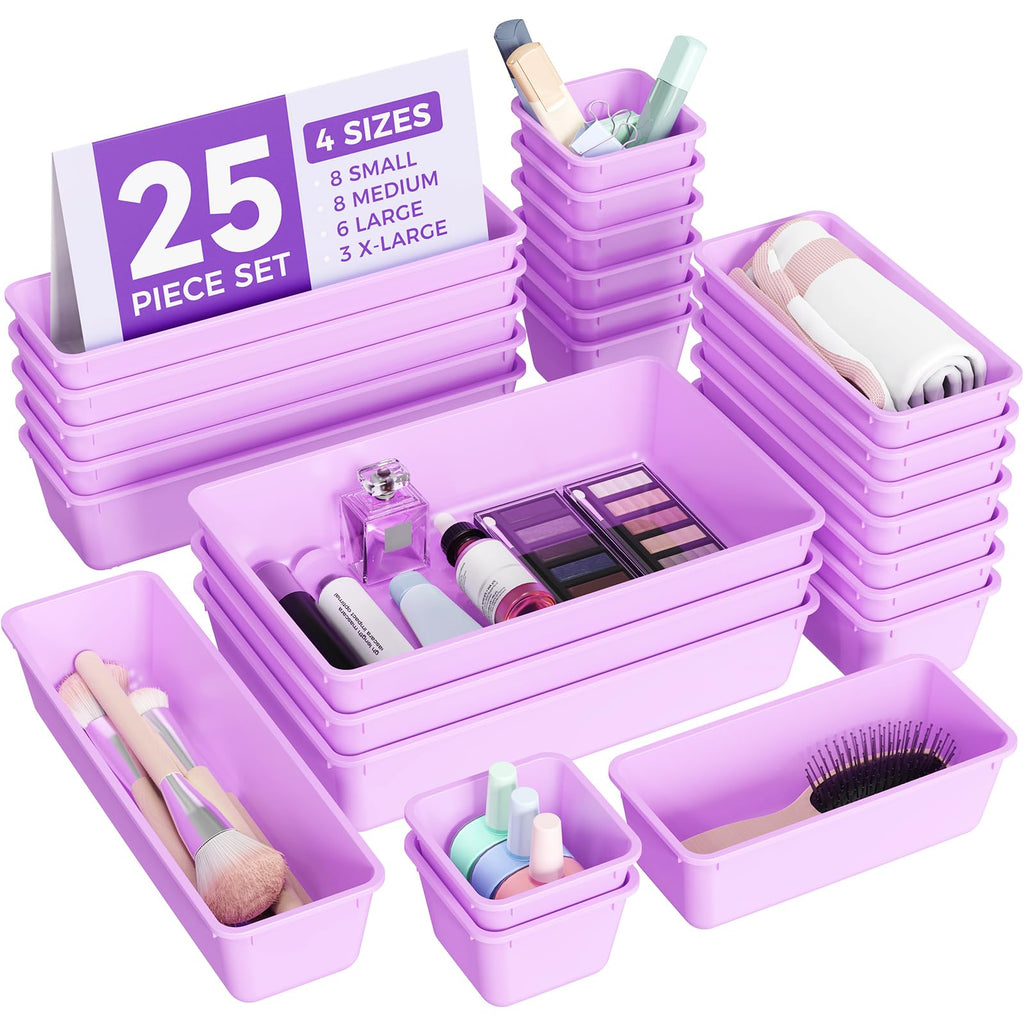 25-Piece Plastic Drawer Organizer Tray Set for Home