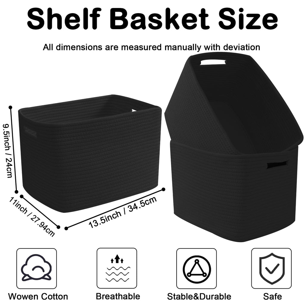 Woven Cotton Rope Storage Baskets with Handles for Shelves