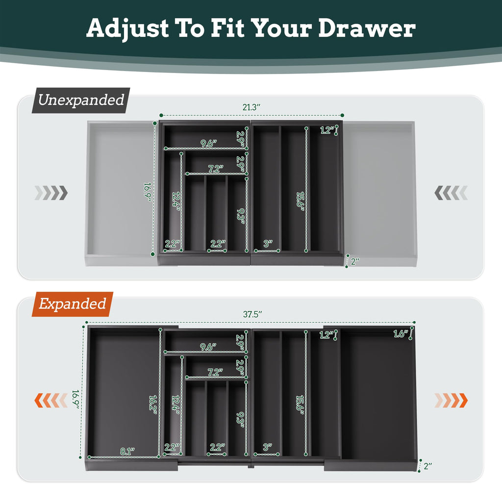 Silverware Organizer Large, Expandable 7 Slots Silverware Drawer Organizer Adjustable Flatware and Cutlery Holder, Bamboo Utensil Tray for Kitchen