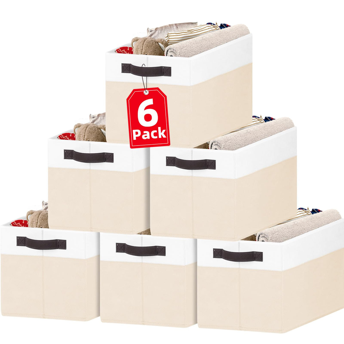 Large Fabric Storage Baskets with Handles for Shelves