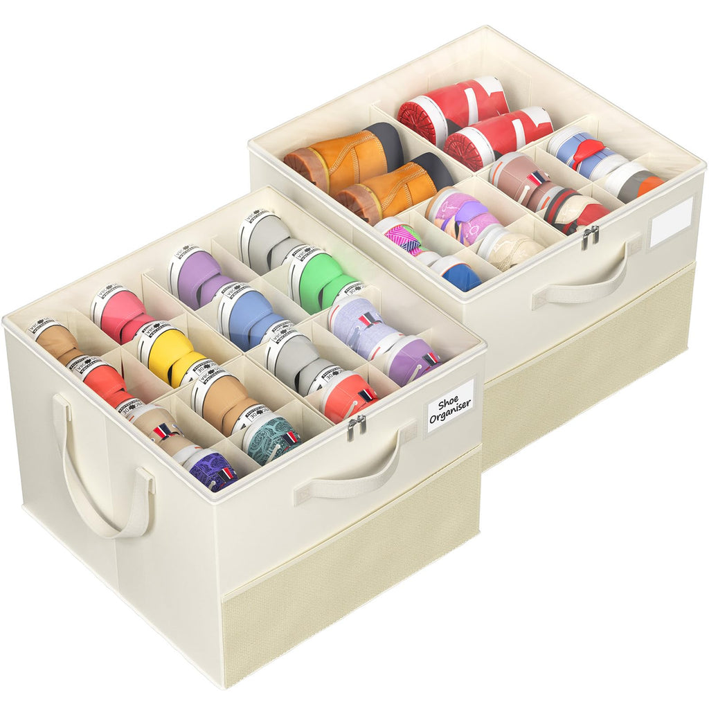 2-Pack Foldable Shoe Storage Organizer Boxes for Closet
