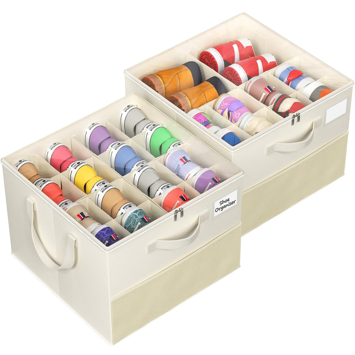 2-Pack Foldable Shoe Storage Organizer Boxes for Closet