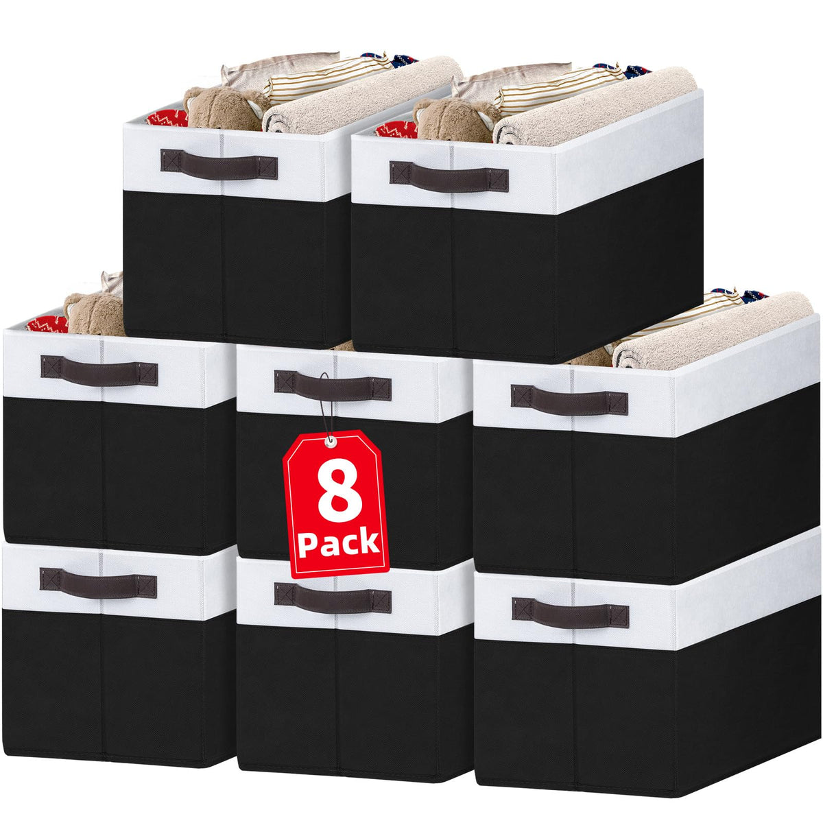 Large Fabric Storage Baskets with Handles for Shelves
