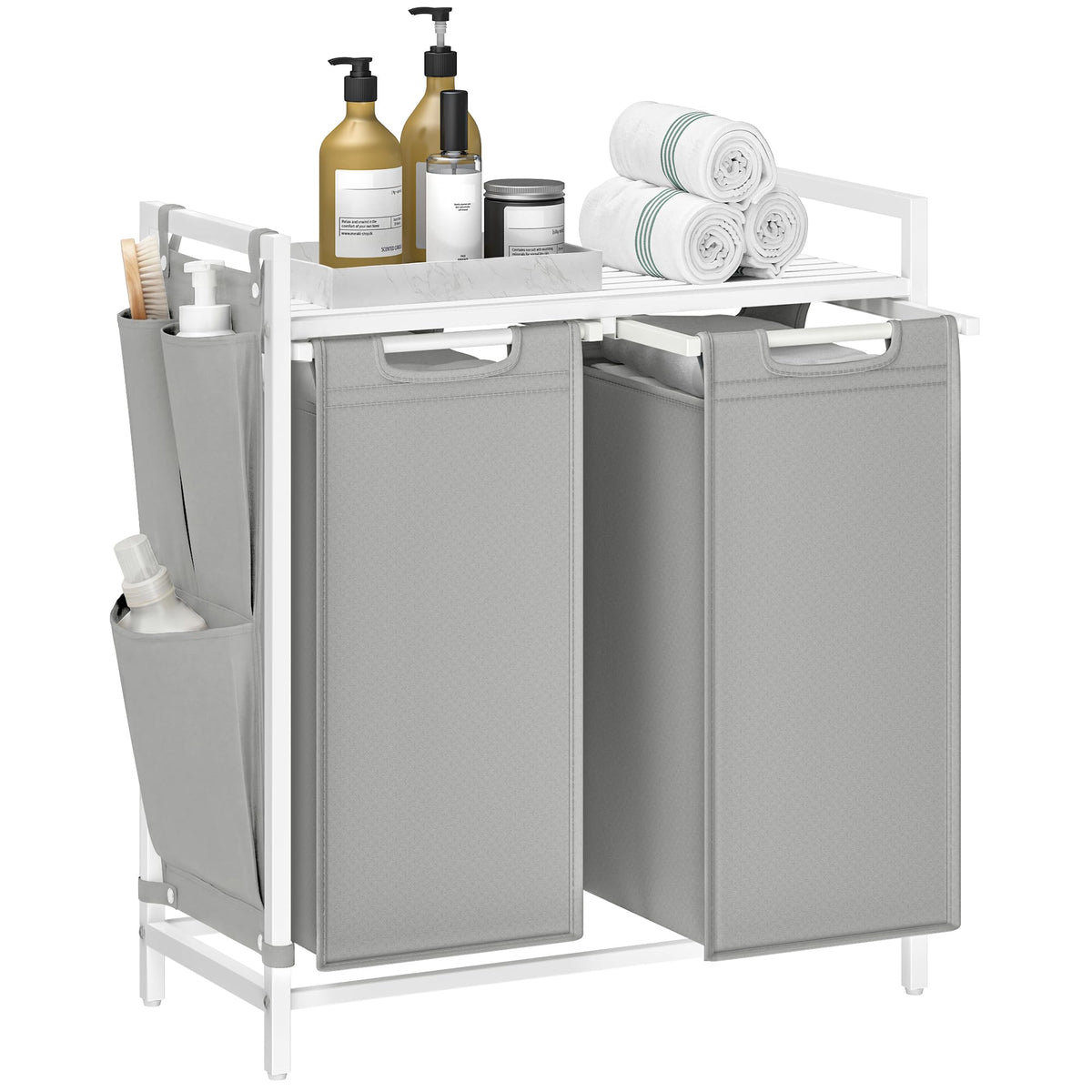 Laundry Basket with Removable Bag, Shelf & Metal Frame