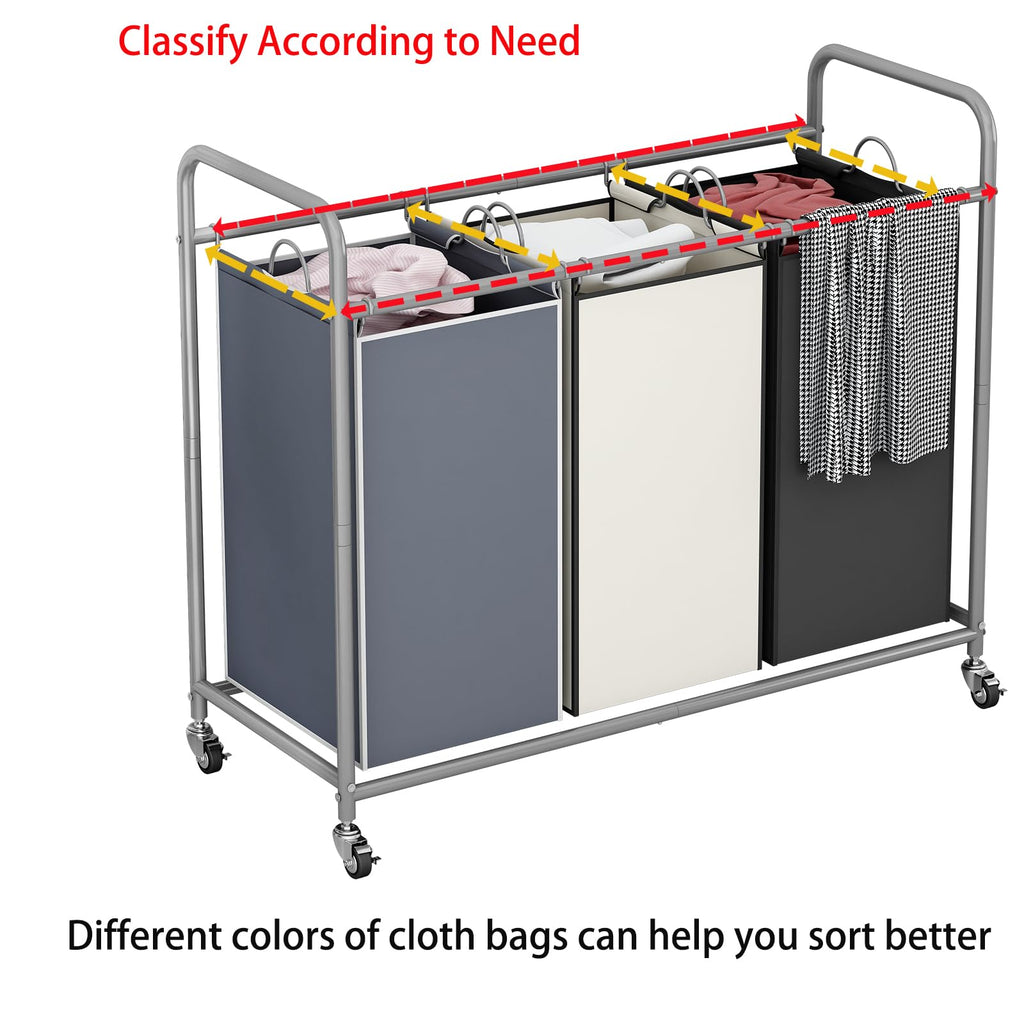 135L 3-Section Laundry Hamper & Clothes Sorter
