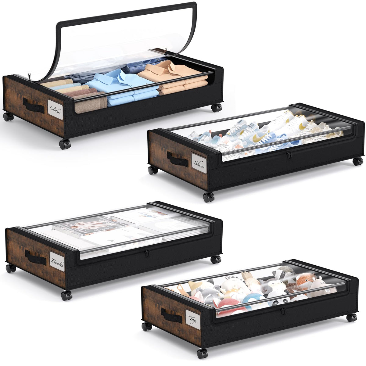 Yecaye Under Bed Storage with Wheels, Large Capacity Under Bed Storage Containers with Metal Frame & Clear Lid, Rolling Underbed Organizer Bins Drawers for Clothes, Shoes, Blankets