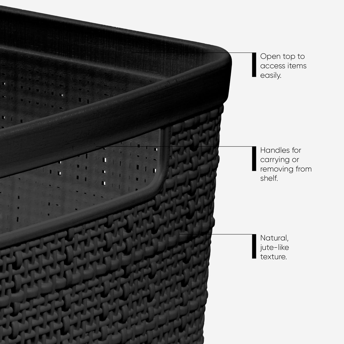 Curver Jute Decorative Plastic Organization and Storage Basket Perfect Bins for Home Office, Closet Shelves, Kitchen Pantry and All Bedroom Essentials