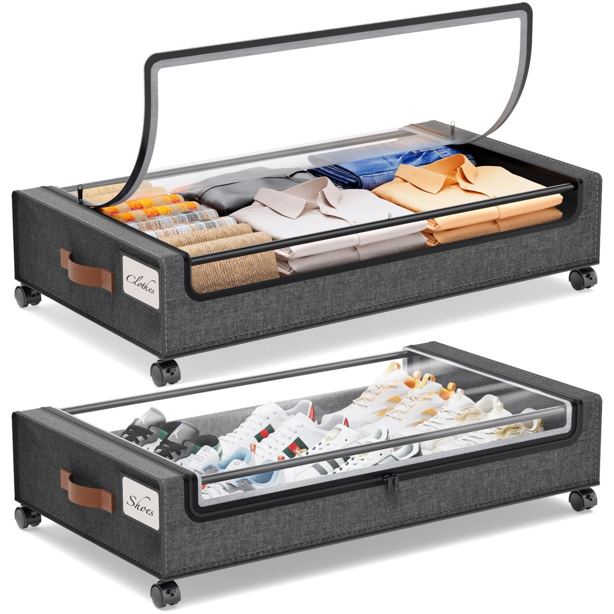 Yecaye Under Bed Storage with Wheels, Large Capacity Under Bed Storage Containers with Metal Frame & Clear Lid, Rolling Underbed Organizer Bins Drawers for Clothes, Shoes, Blankets
