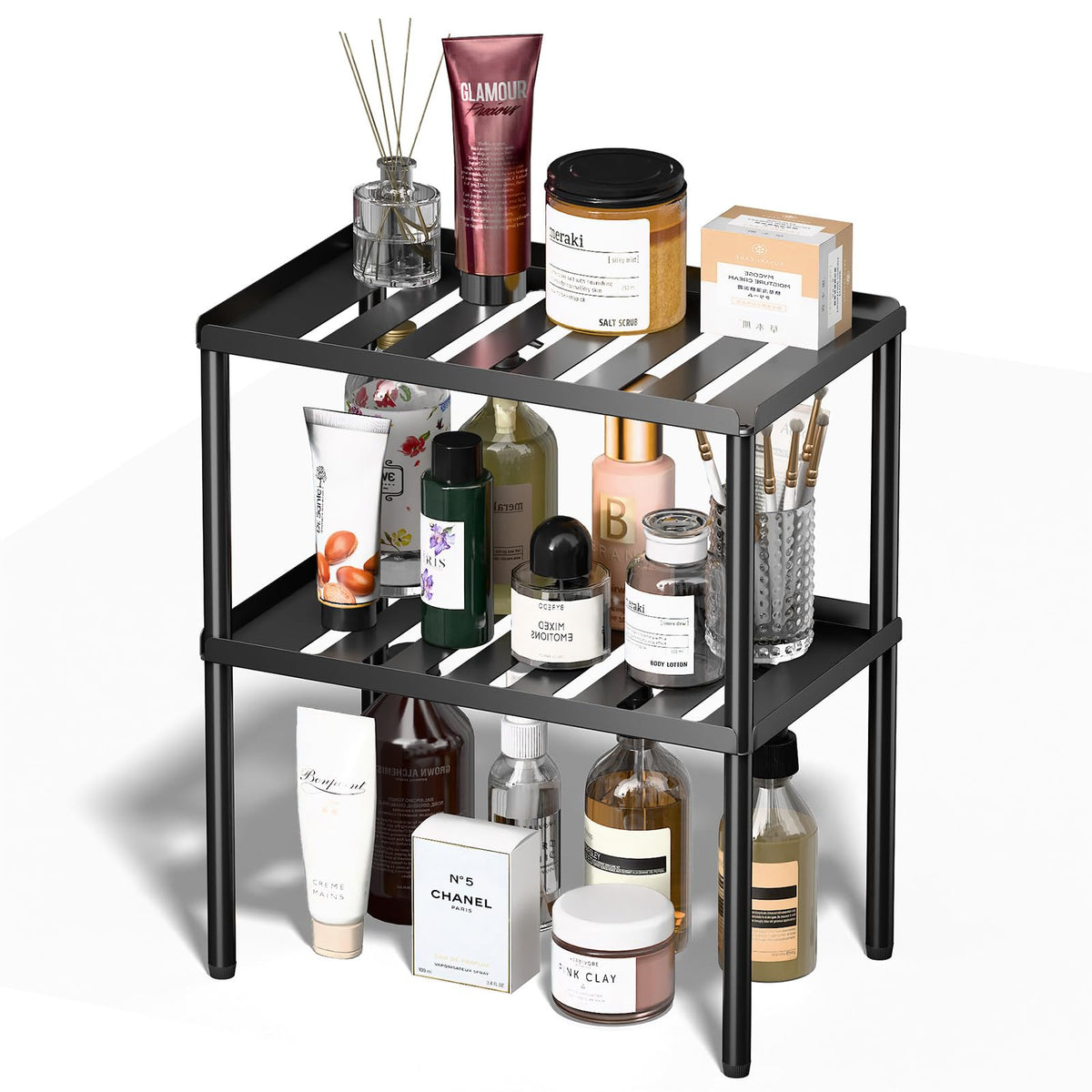 DwellDeal Cabinet Organizer Shelf, 2 Tier Kitchen Cabinet Organizer with Stackable Cabinet Shelves for Kitchen Countertop Storage, Metal Kitchen Shelf Organizer for Spice, Pantry & Under Sink White