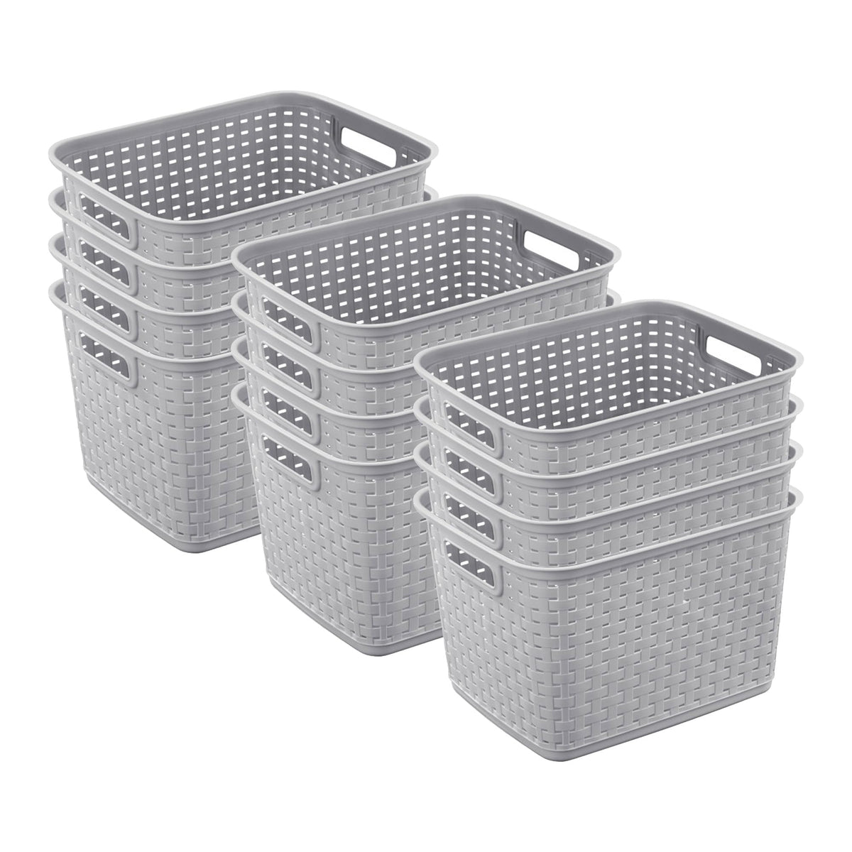 Tall Woven Plastic Storage Basket with Handles - Gray