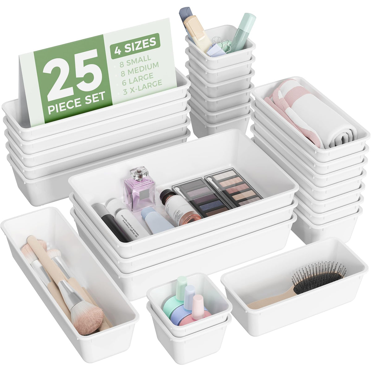 25-Piece Plastic Drawer Organizer Tray Set for Home