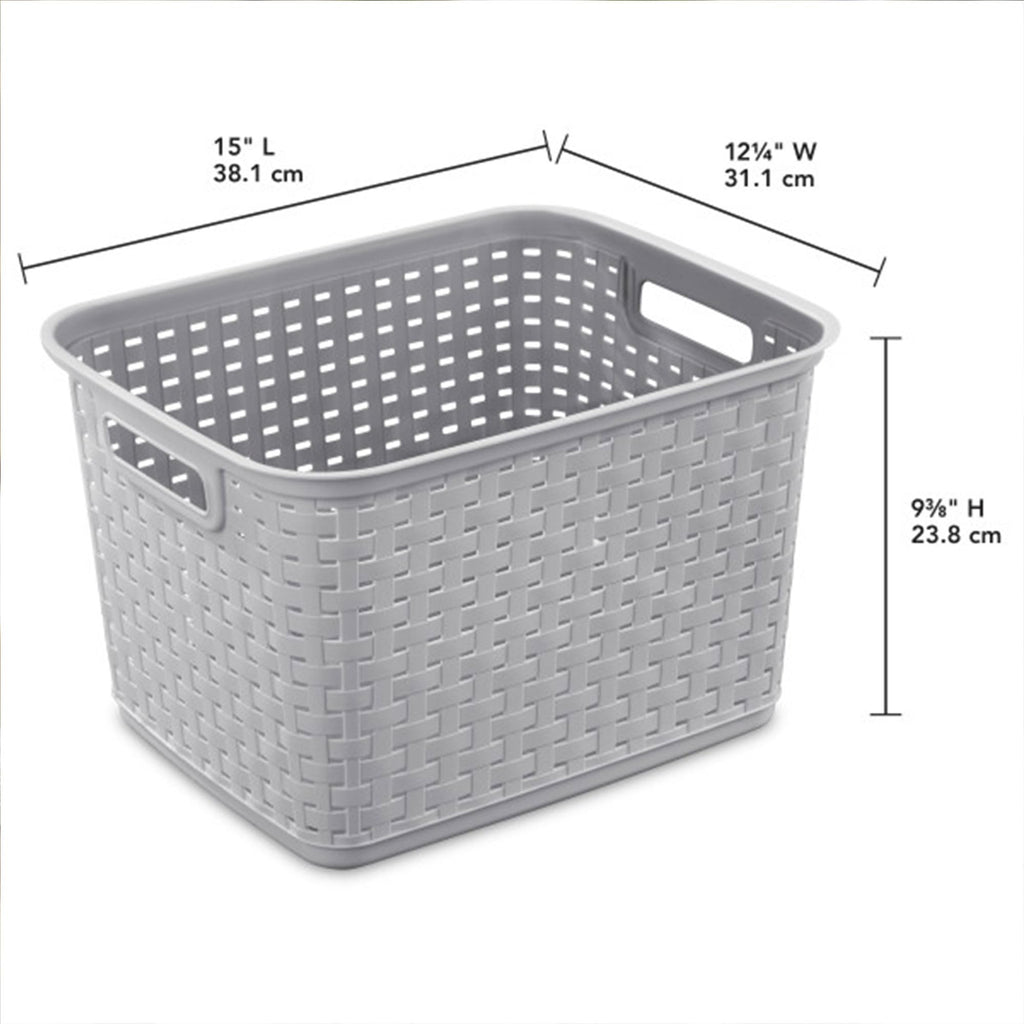 Tall Woven Plastic Storage Basket with Handles - Gray