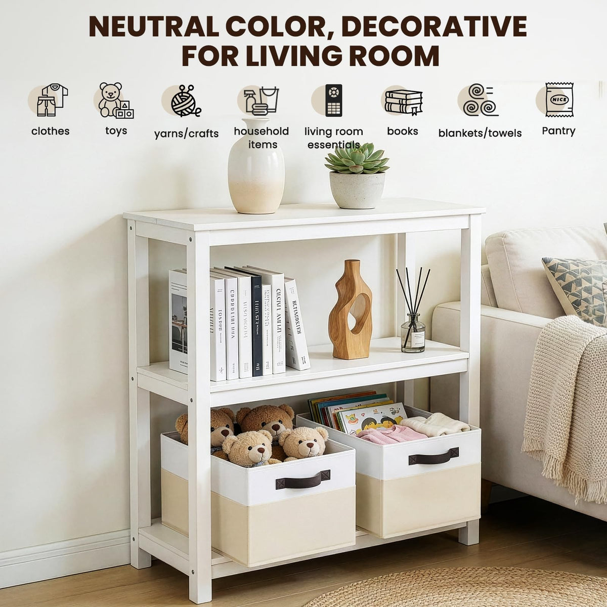 Large Fabric Storage Baskets with Handles for Shelves