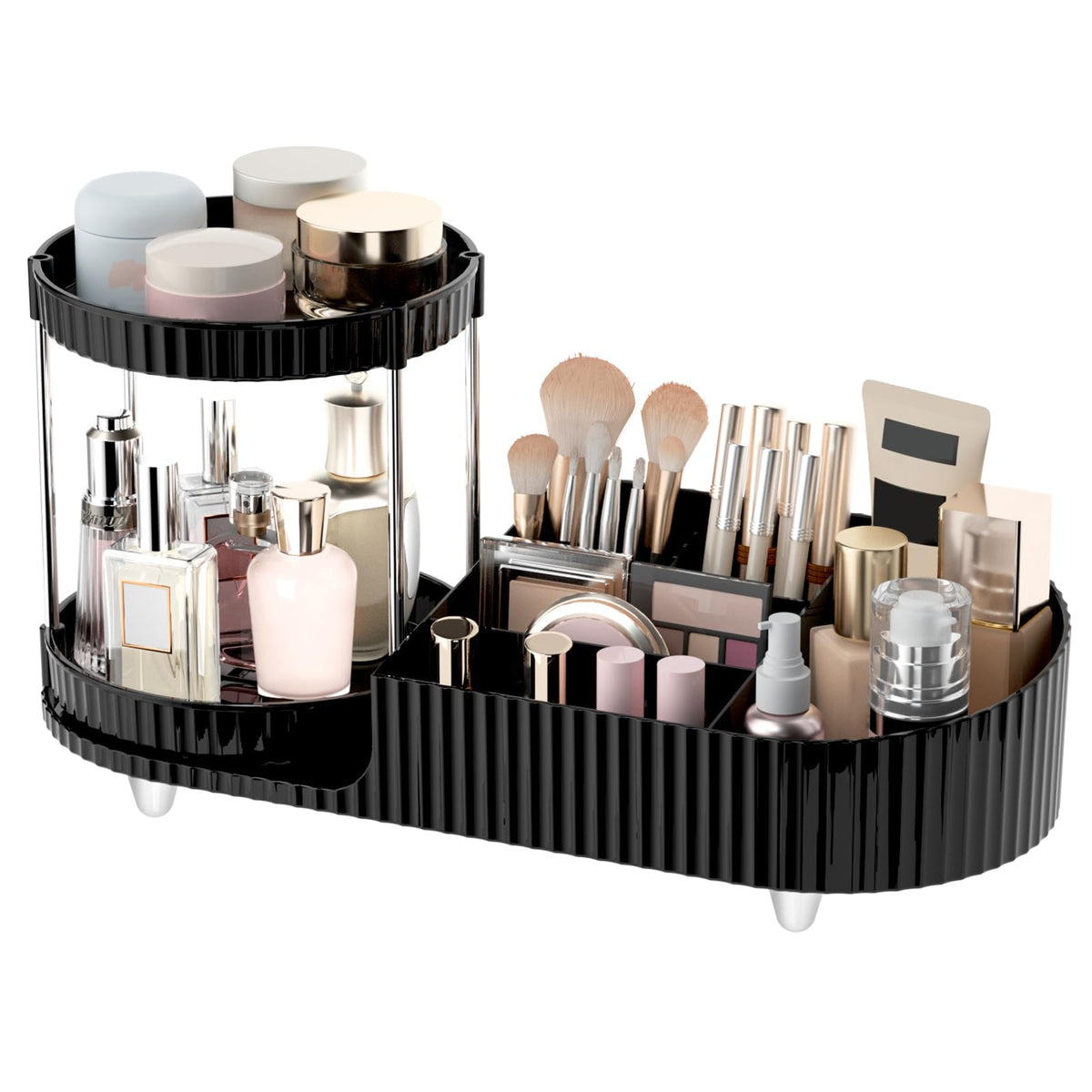 Rotating Vanity Makeup Organizer with Tiered Trays