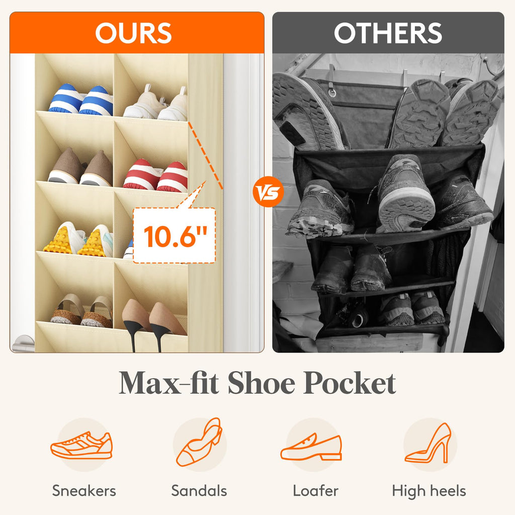 Over-the-Door Fabric Shoe Organizer with Deep Pockets