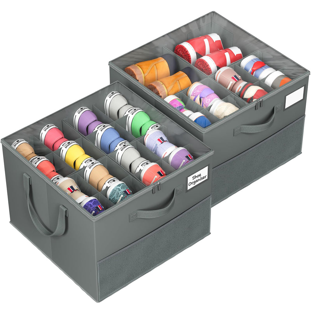 2-Pack Foldable Shoe Storage Organizer Boxes for Closet
