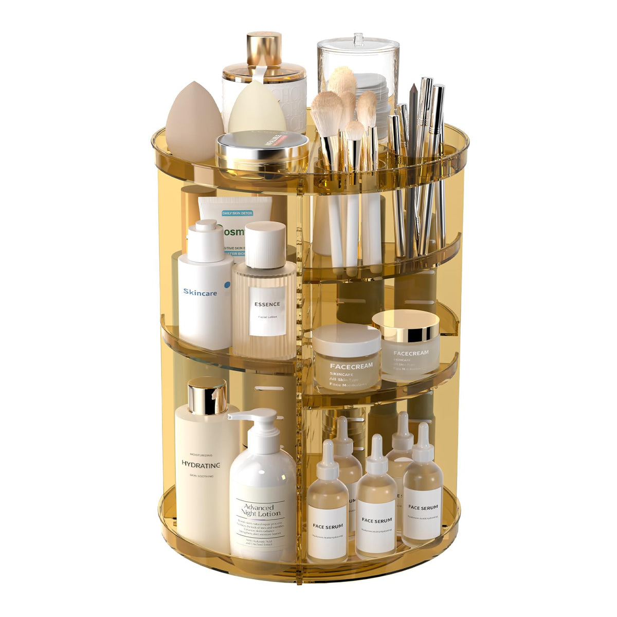 8-Tier Rotating Makeup & Skincare Organizer with Brush Holder
