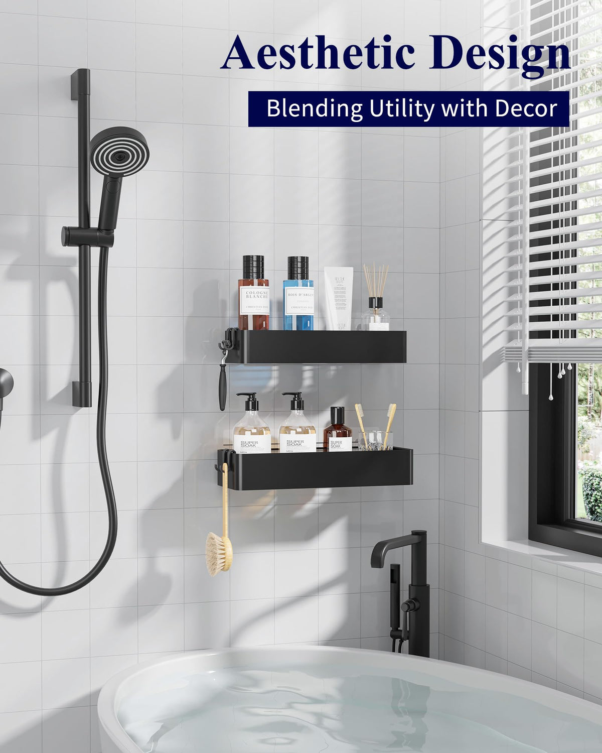 2-Pack Adhesive Shower Caddy Organizer for Bathroom